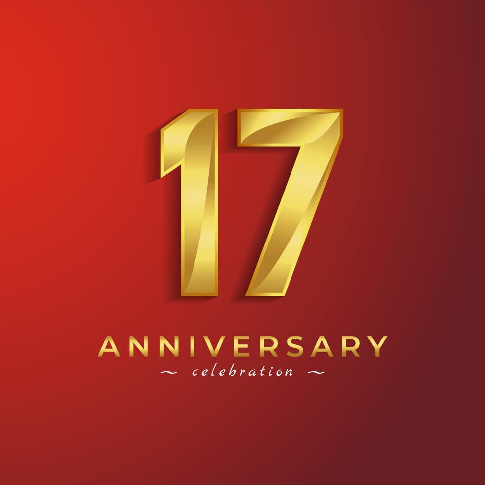 Celebración del aniversario de 17 años con color dorado brillante para eventos de celebración, bodas, tarjetas de felicitación y tarjetas de invitación aisladas en fondo rojo vector