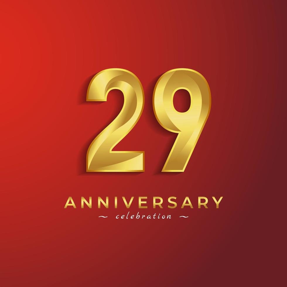 Celebración del aniversario de 29 años con color dorado brillante para eventos de celebración, bodas, tarjetas de felicitación y tarjetas de invitación aisladas en fondo rojo vector