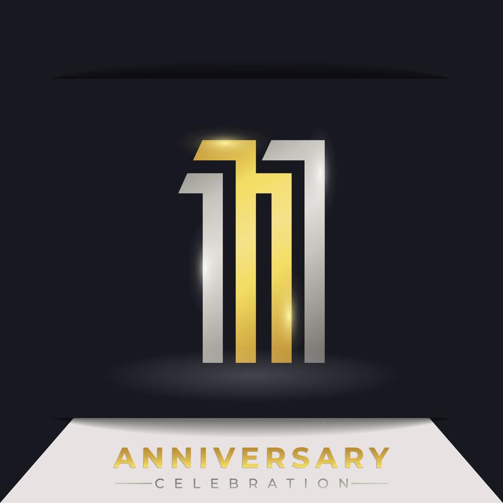 11 Year Anniversary Celebration with Linked Multiple Line Golden and Silver Color for Celebration Event, Wedding, Greeting card, and Invitation Isolated on Dark Background vector