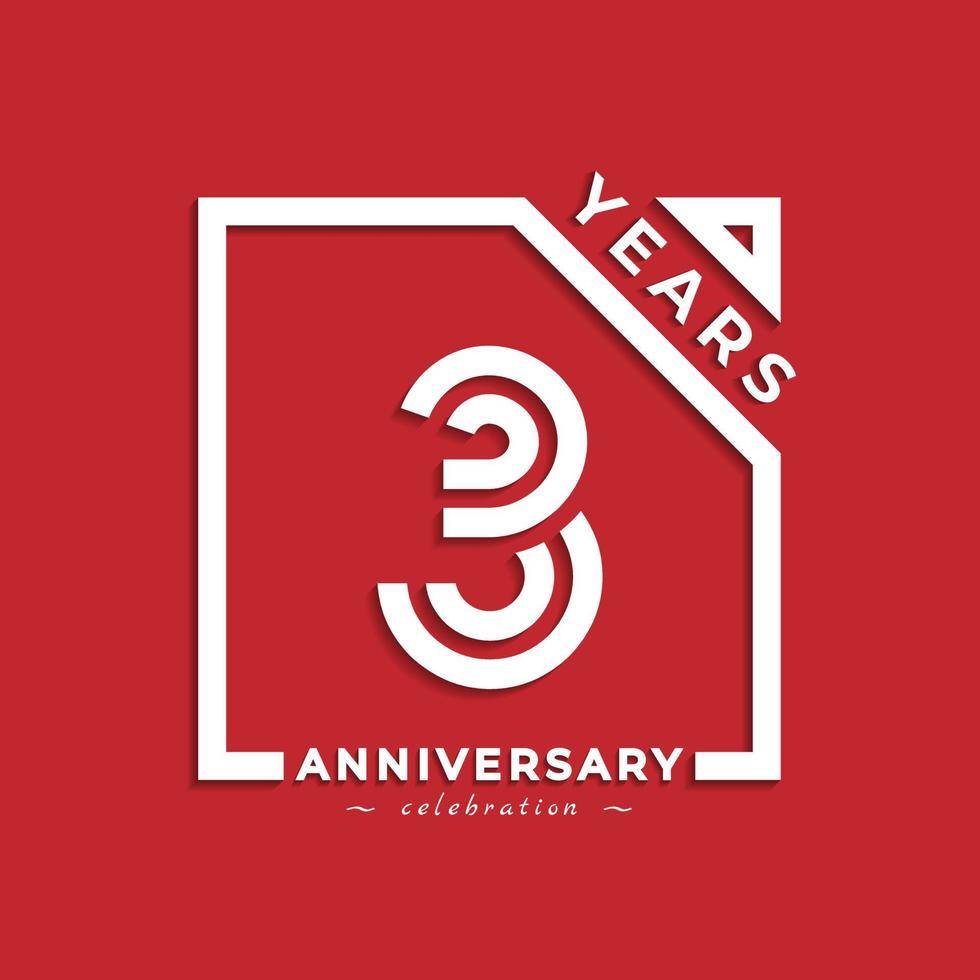 3 Year Anniversary Celebration Logotype Style Design with Linked Number in Square Isolated on Red Background. Happy Anniversary Greeting Celebrates Event Design Illustration vector