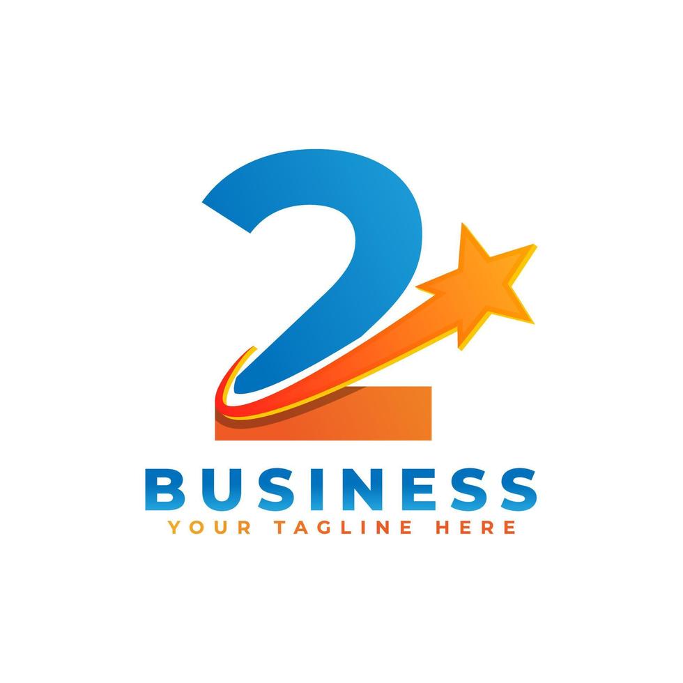 Number 2 with Star Swoosh Logo Design. Suitable for Start up, Logistic, Business Logo Template vector