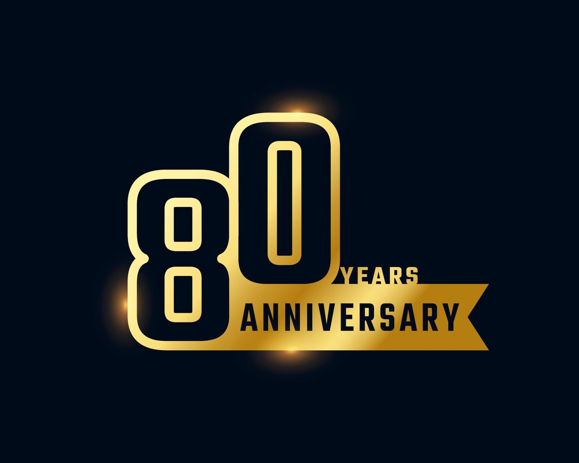 80 Year Anniversary Celebration with Shiny Outline Number Golden Color