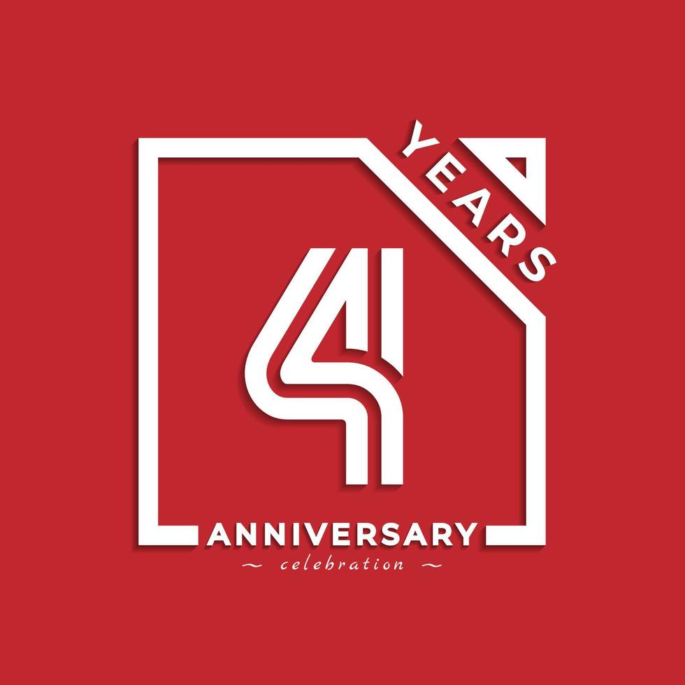 Diseño de estilo de logotipo de celebración de aniversario de 4 años con número vinculado en cuadrado aislado sobre fondo rojo. feliz aniversario saludo celebra evento diseño ilustración vector