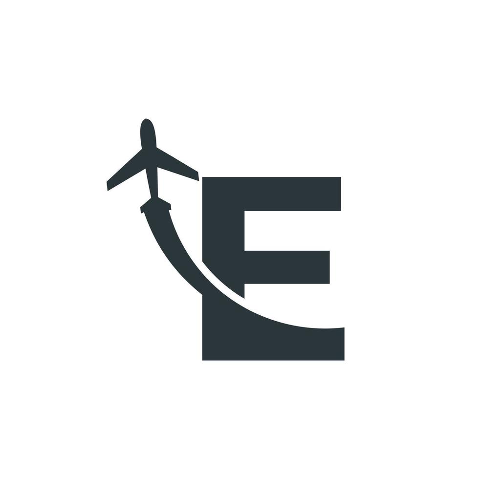 letra inicial e viaje con elemento de plantilla de diseño de logotipo de vuelo de avión vector