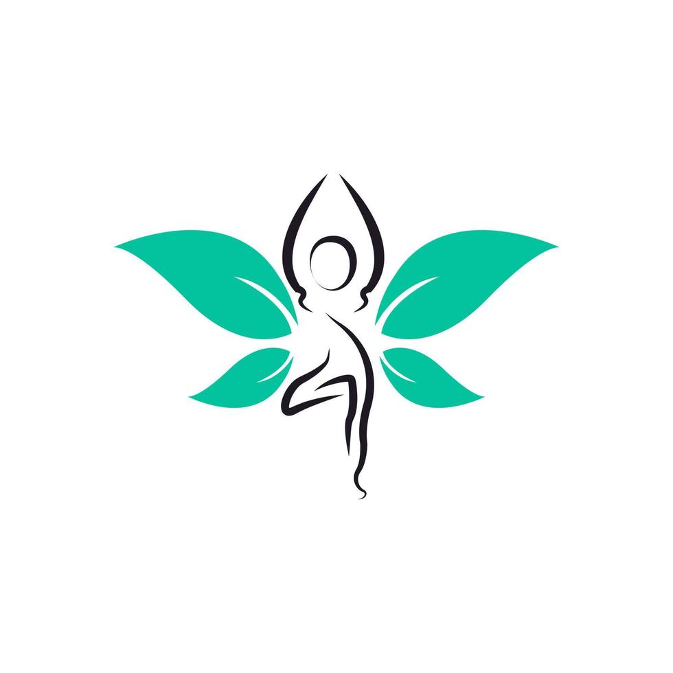 mujer mariposa con hojas para el bienestar y el elemento de plantilla de diseño de icono de logotipo saludable vector