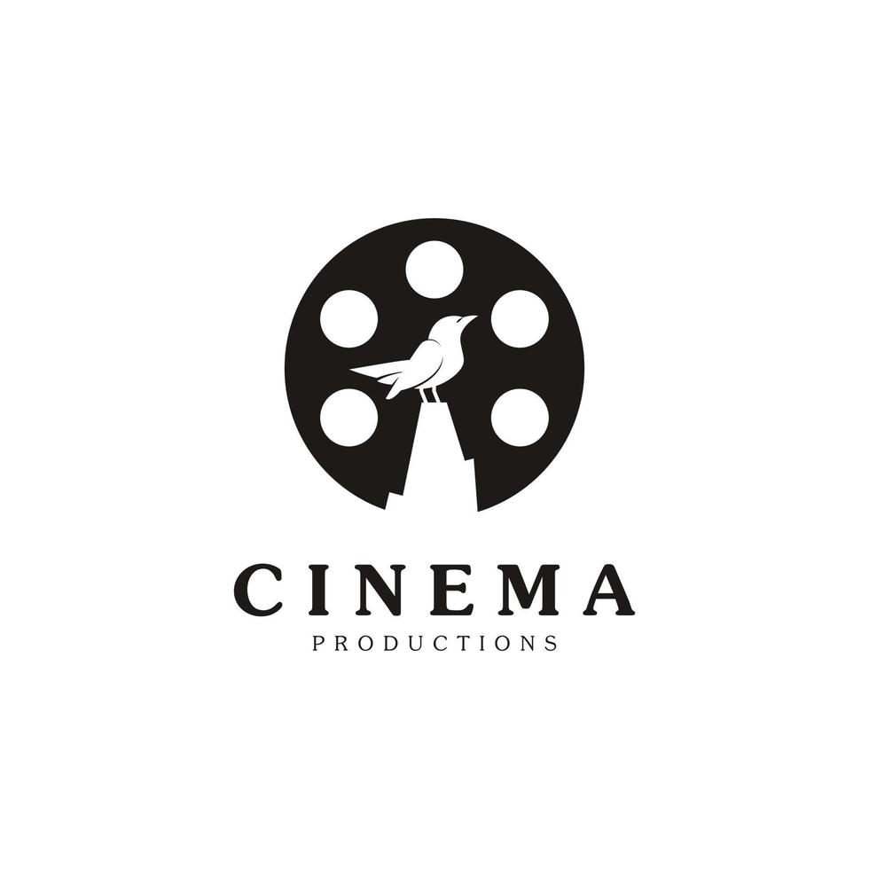Creative Movie Maker Icon. Combination Cute Bird with Film Equipments Symbol vector