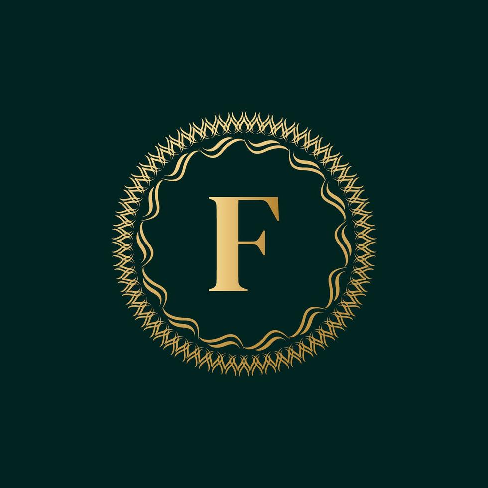 Emblem Letter F Weaving Circle Monogram Graceful Template. Simple Logo Design for Luxury Crest, Royalty, Business Card, Boutique, Hotel, Heraldic. Calligraphic Vintage Border. Vector Illustration