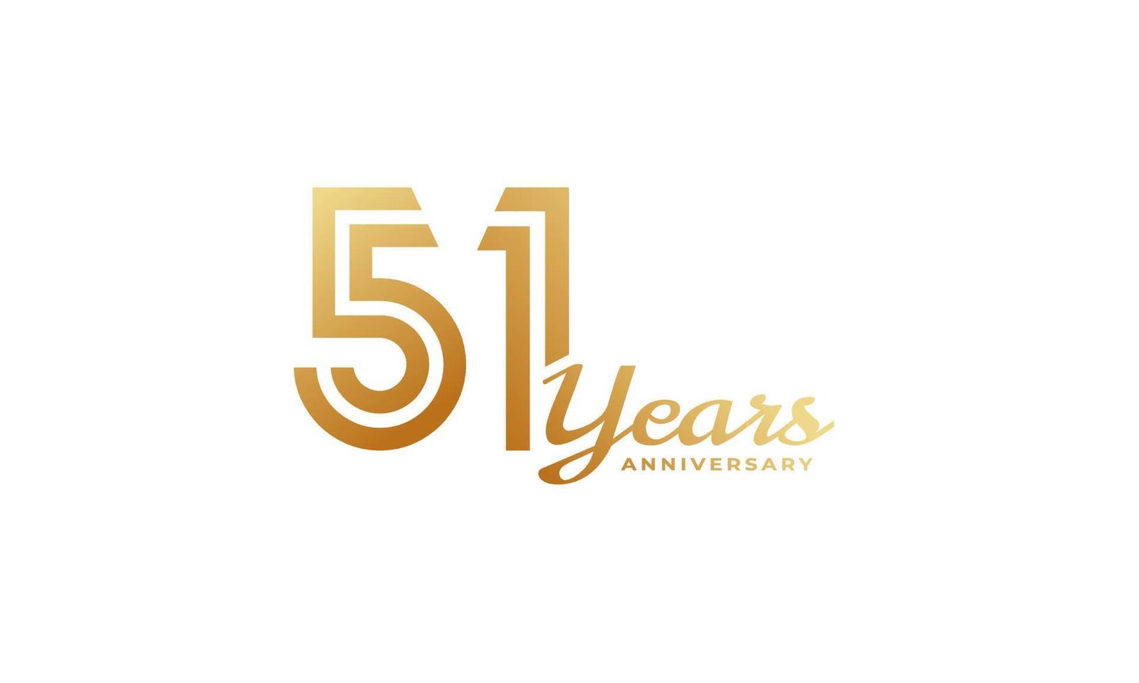 51 Year Anniversary Celebration with Handwriting Golden Color for Celebration Event, Wedding, Greeting card, and Invitation Isolated on White Background vector