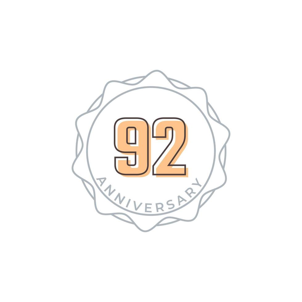 92 Year Anniversary Celebration Vector Badge. Happy Anniversary Greeting Celebrates Template Design Illustration