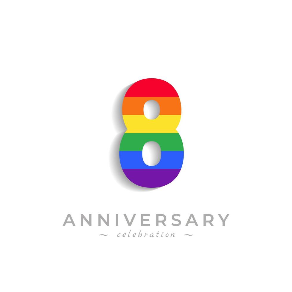 8 Year Anniversary Celebration with Rainbow Color for Celebration Event, Wedding, Greeting card, and Invitation Isolated on White Background vector