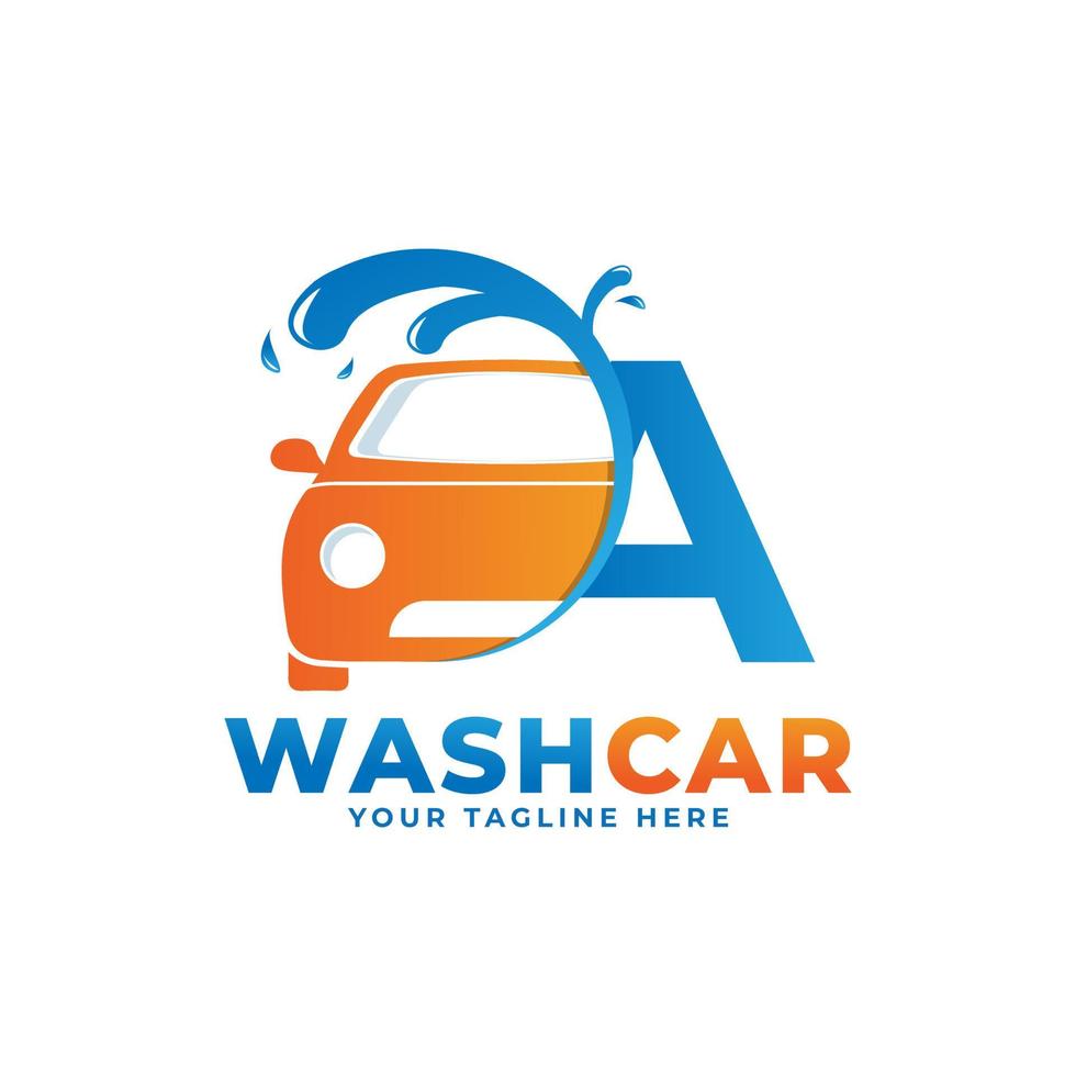 Letter A with Car Wash Logo, Cleaning Car, Washing and Service Vector Logo Design.