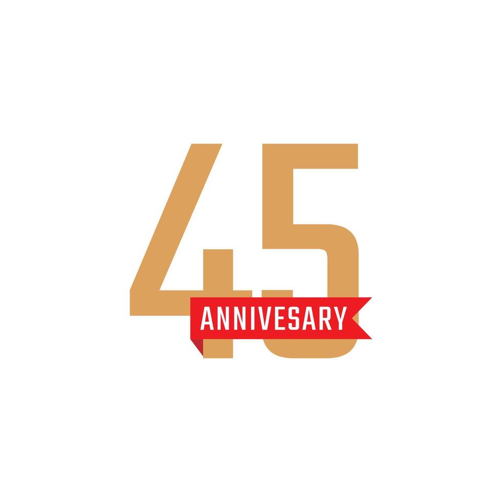 45 Year Anniversary Celebration with Red Ribbon Vector. Happy Anniversary Greeting Celebrates Template Design Illustration vector