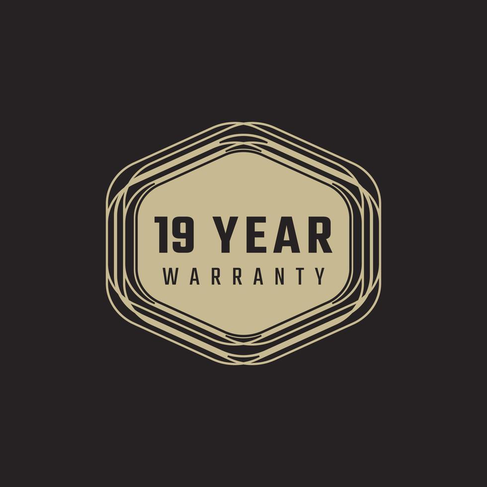 19 Year Anniversary Warranty Celebration with Golden Color for Celebration Event, Wedding, Greeting card, and Invitation Isolated on Black Background vector