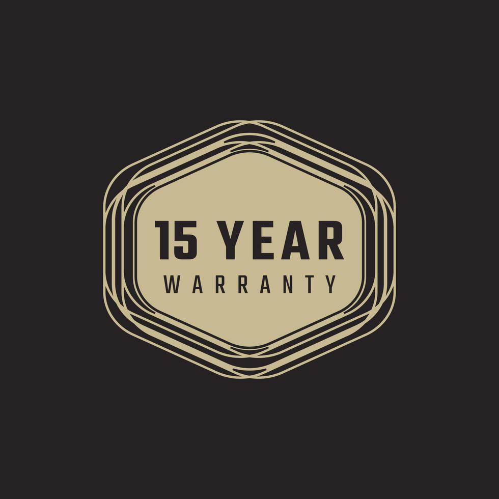 15 Year Anniversary Warranty Celebration with Golden Color for Celebration Event, Wedding, Greeting card, and Invitation Isolated on Black Background vector