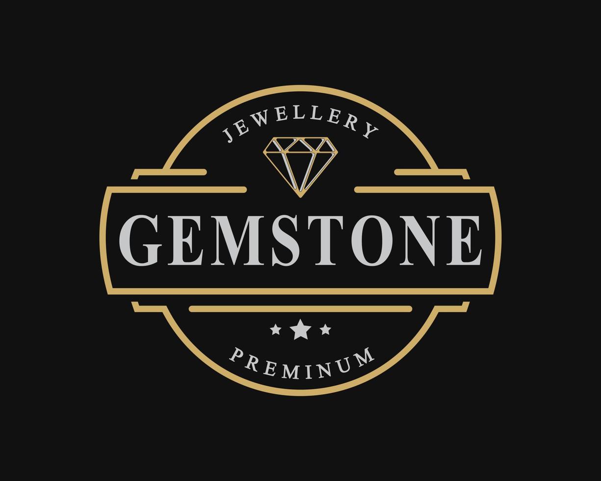 Vintage Retro Badge for Luxury Line art Diamond Gem Jewelry Logo Emblem Design Symbol vector