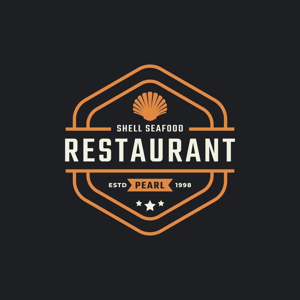 Classic Vintage Retro Label Badge for Seafood Seashell Pearl Oyster Scallop Shell Oyster Cockle Clam Mussel Logo Restaurant Design Inspiration vector