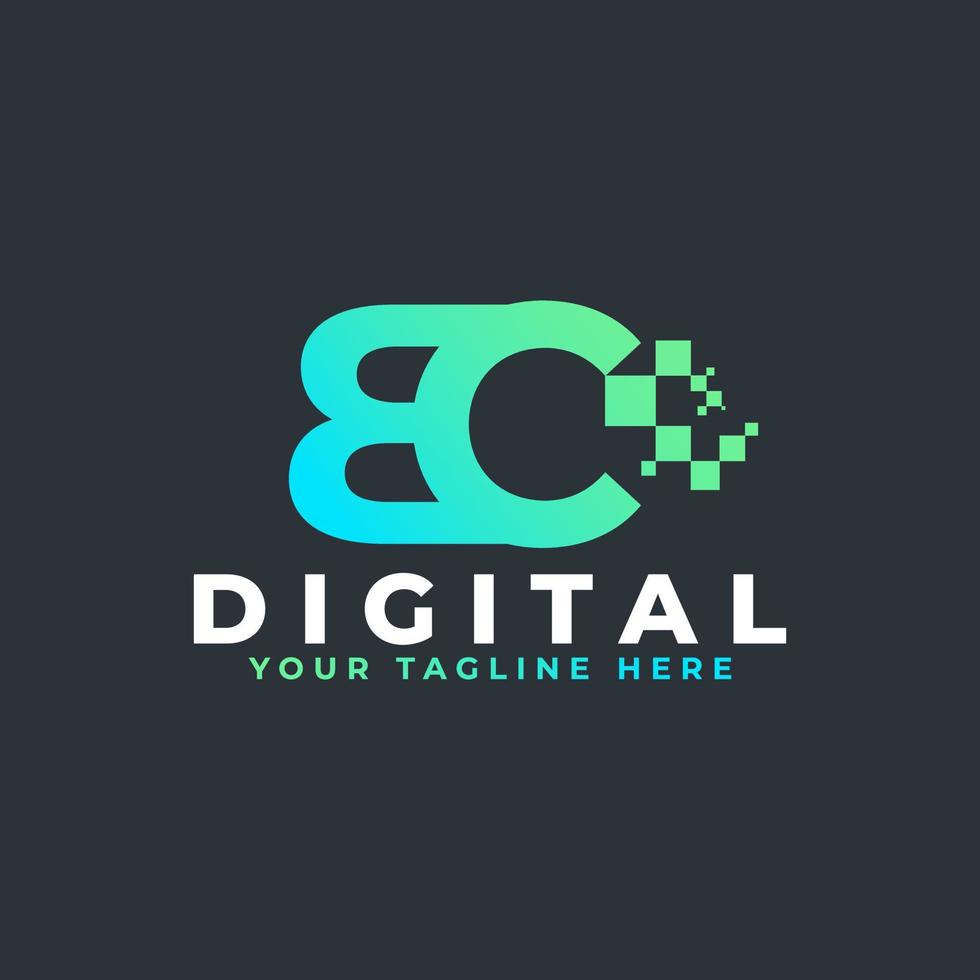 Tech Letter BC Logo. Blue and Green Geometric Shape with Square Pixel Dots. Usable for Business and Technology Logos. Design Ideas Template Element. vector