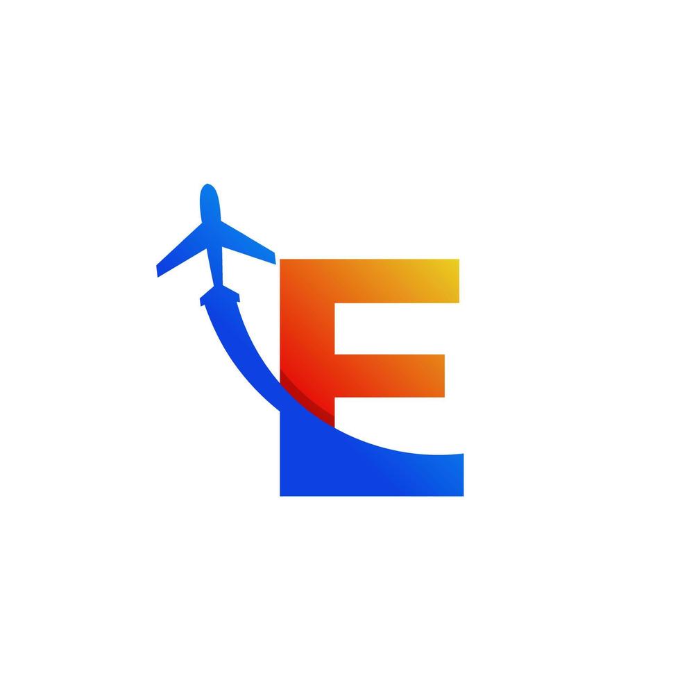 Initial Letter E Travel with Airplane Flight Logo Design Template Element vector