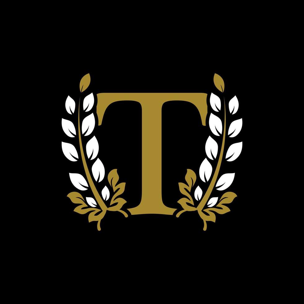 Initial Letter T Linked Monogram Golden Laurel Wreath Logo. Graceful Design for Restaurant, Cafe, Brand name, Badge, Label, luxury identity vector