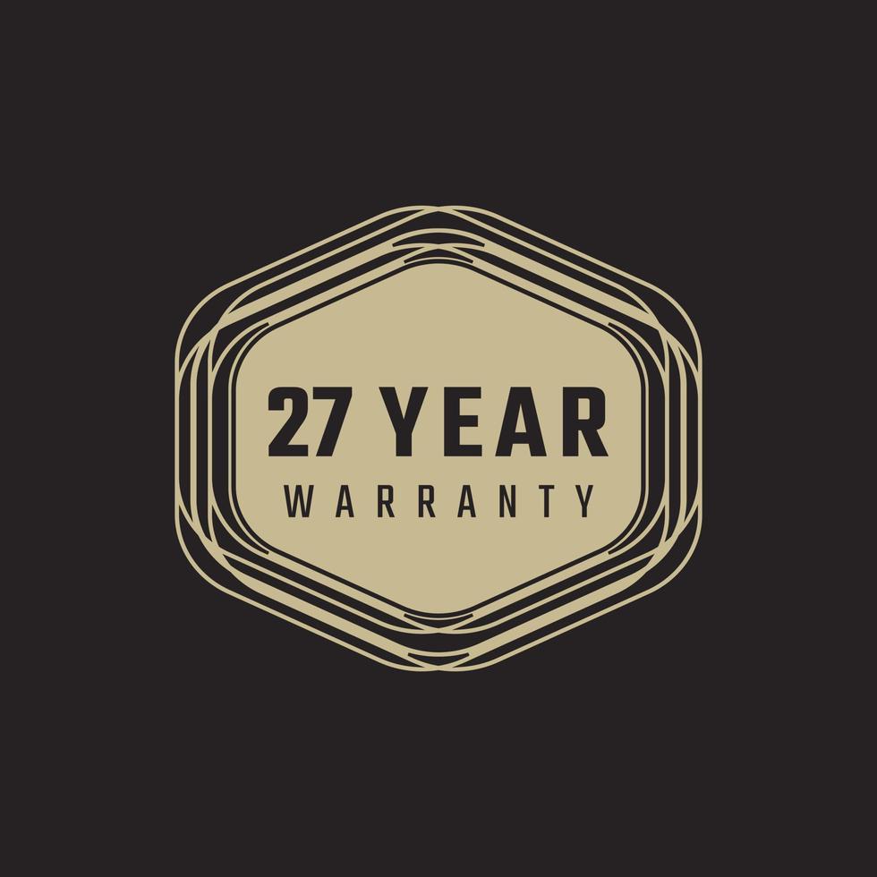27 Year Anniversary Warranty Celebration with Golden Color for Celebration Event, Wedding, Greeting card, and Invitation Isolated on Black Background vector