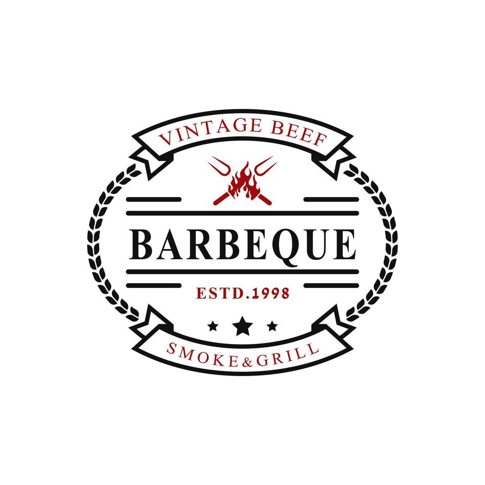 Vintage Retro Badge for Grill Barbeque Barbecue BBQ with Crossed Fork and Fire Flame Logo Emblem Design Symbol vector