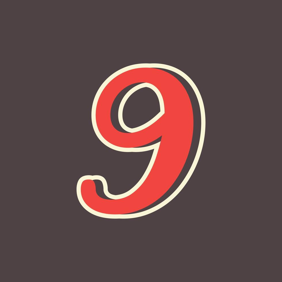 Retro Number 9 Logo in Vintage Western Style with Double Layer. Usable for Vector Font, Labels, Posters etc