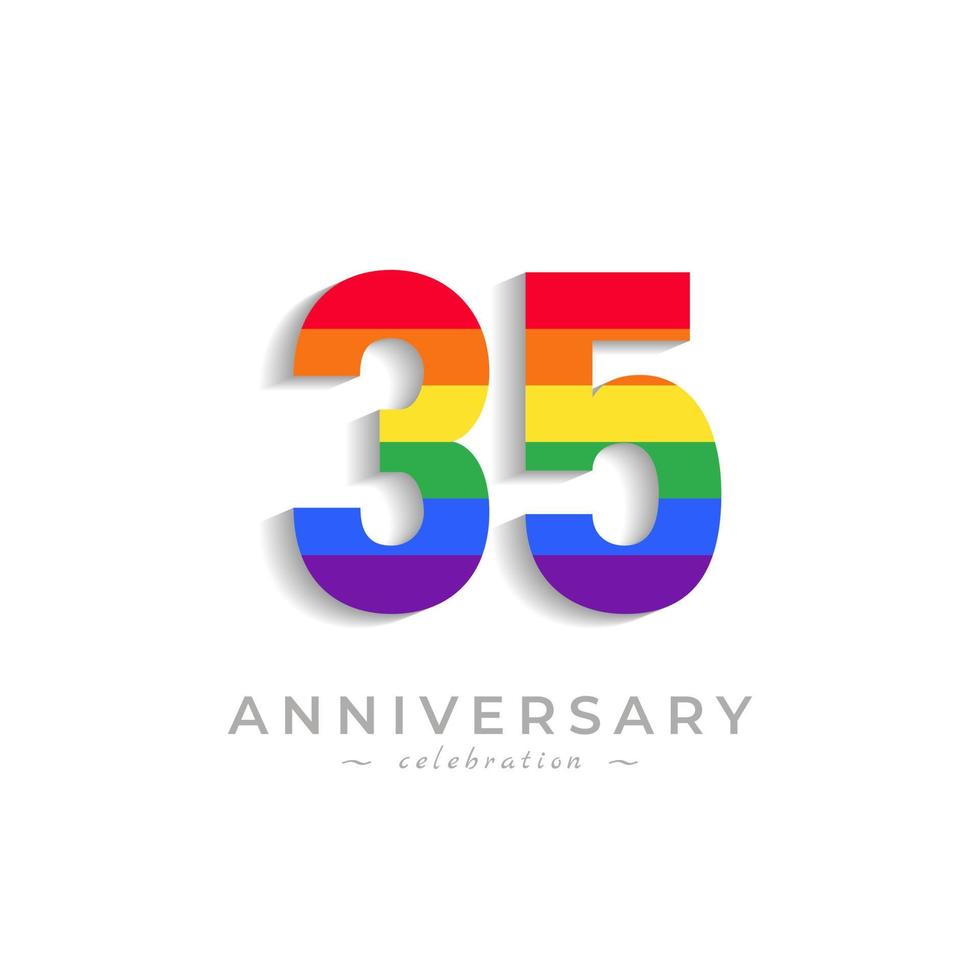 Celebración del aniversario de 35 años con el color del arco iris para el evento de celebración, la boda, la tarjeta de felicitación y la invitación aislada en el fondo blanco vector