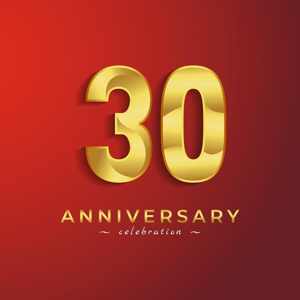 30 Year Anniversary Celebration with Golden Shiny Color for Celebration Event, Wedding, Greeting card, and Invitation Card Isolated on Red Background vector