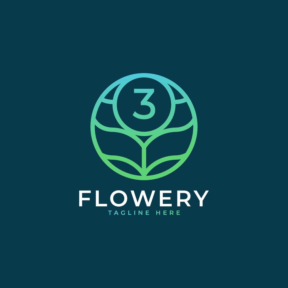 Flower Number 3 Logo Design Template Element. Eps10 Vector