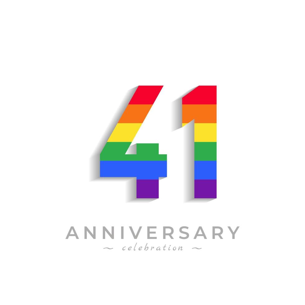 Celebración del aniversario de 41 años con el color del arco iris para eventos de celebración, bodas, tarjetas de felicitación e invitaciones aisladas en fondo blanco vector