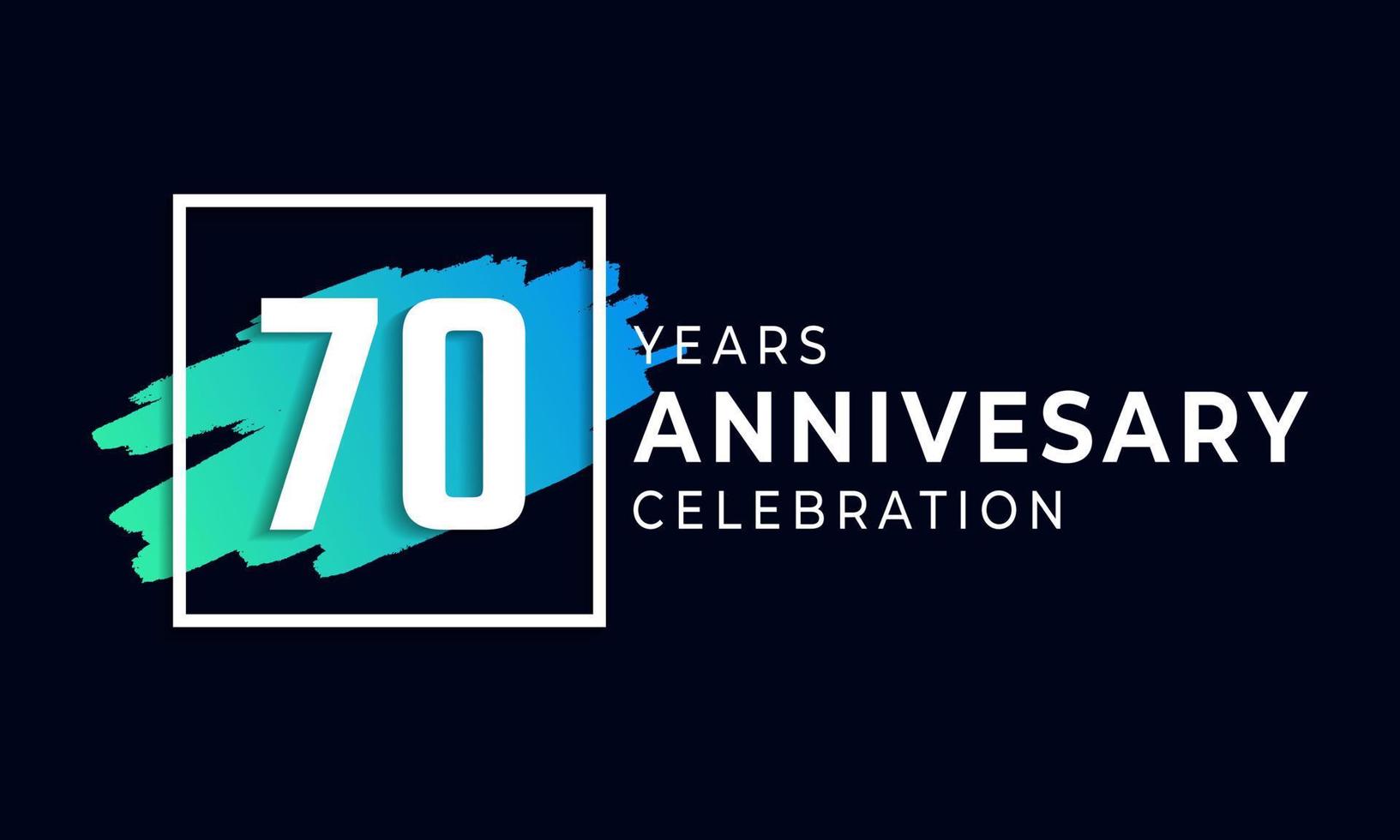 70 Year Anniversary Celebration with Blue Brush and Square Symbol. Happy Anniversary Greeting Celebrates Event Isolated on Black Background vector