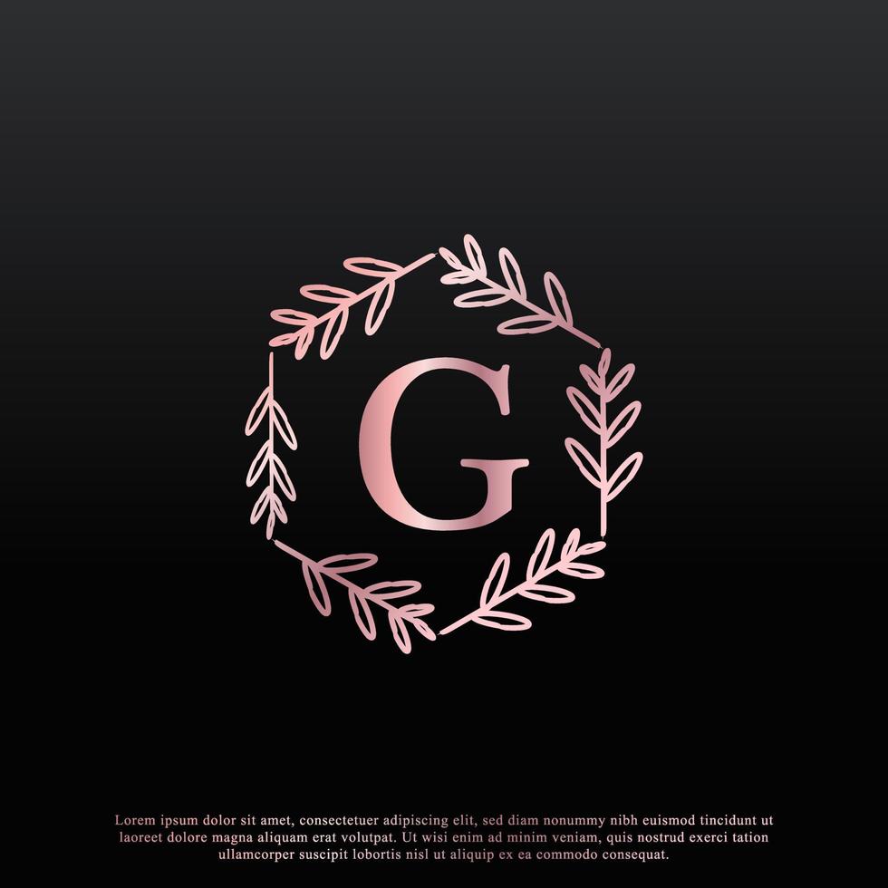 Elegant G Letter Hexagon Floral Logo with Creative Elegant Leaf Monogram Branch Line and Pink Black Color. Usable for Business, Fashion, Cosmetics, Spa, Science, Medical and Nature Logos. vector