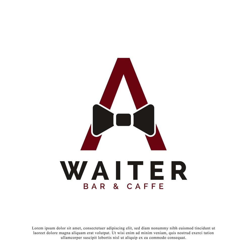 Initial Letter A Waiter Bow Tie Hotel Restaurant Logo Design. Waitress Vector Logo Template.