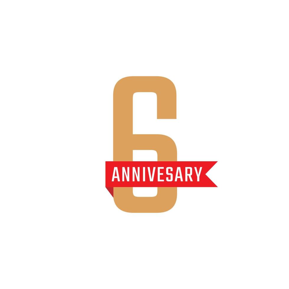 6 Year Anniversary Celebration with Red Ribbon Vector. Happy Anniversary Greeting Celebrates Template Design Illustration vector