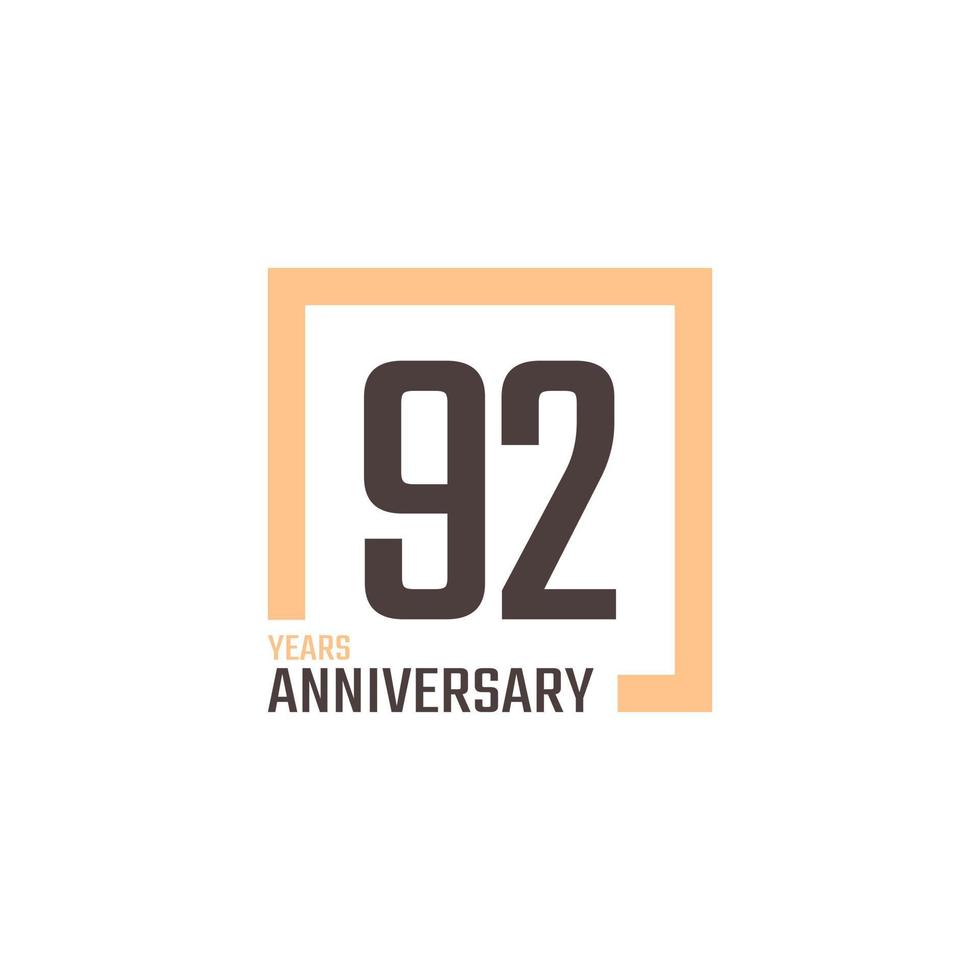 92 Year Anniversary Celebration Vector with Square Shape. Happy Anniversary Greeting Celebrates Template Design Illustration