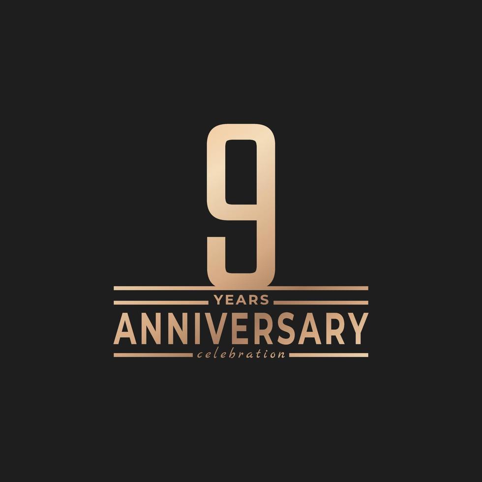 9 Year Anniversary Celebration with Thin Number Shape Golden Color for Celebration Event, Wedding, Greeting card, and Invitation Isolated on Dark Background vector