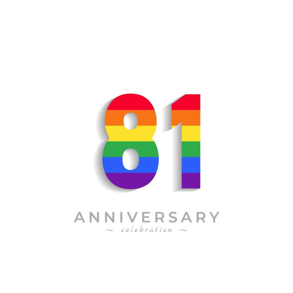 81 Year Anniversary Celebration with Rainbow Color for Celebration Event, Wedding, Greeting card, and Invitation Isolated on White Background vector