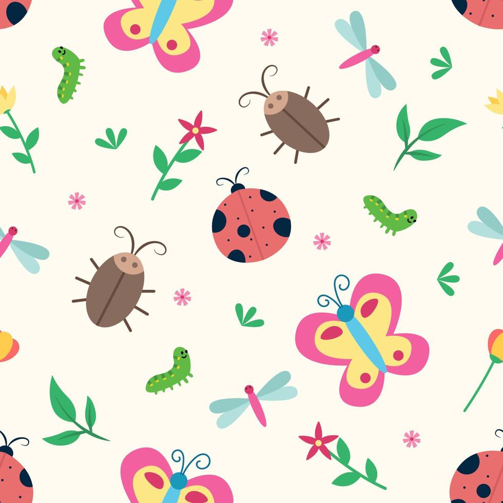 Cute Bugs Seamless Pattern vector