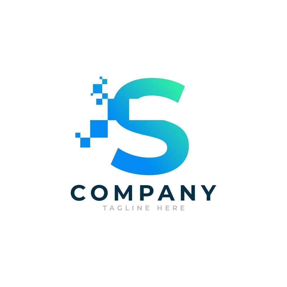 Tech Letter S Logo. Blue and Green Geometric Shape with Square Pixel Dots. Usable for Business and Technology Logos. Design Ideas Template Element. vector