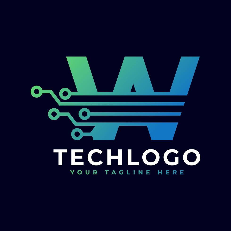 Tech Letter W Logo. Futuristic Vector Logo Template with Green and Blue Gradient Color. Geometric Shape. Usable for Business and Technology Logos.