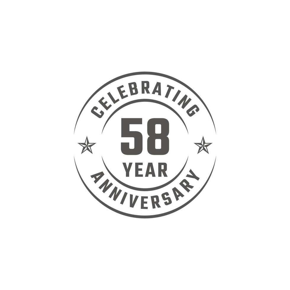 Insignia de emblema de celebración de aniversario de 58 años con color gris para evento de celebración, boda, tarjeta de felicitación e invitación aislada en fondo blanco vector