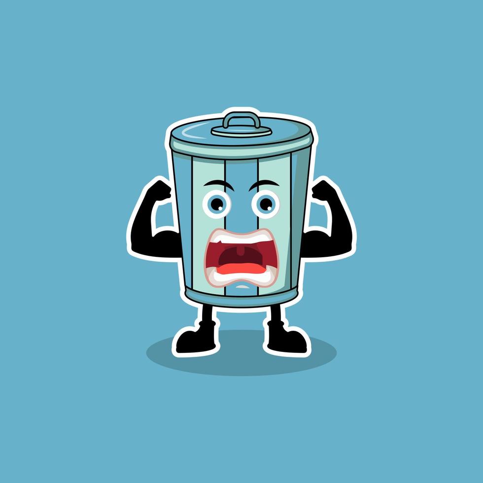 Illustration Vector Graphic Of Cute Mascot Muscle Garbage Can, Design Suitable For Mascot Hygiene