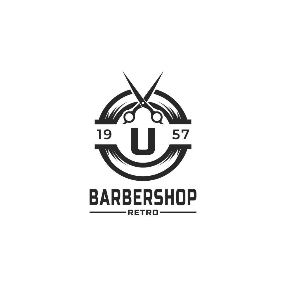 inspiración para el diseño de la insignia y el logotipo de la barbería vintage de la letra u vector