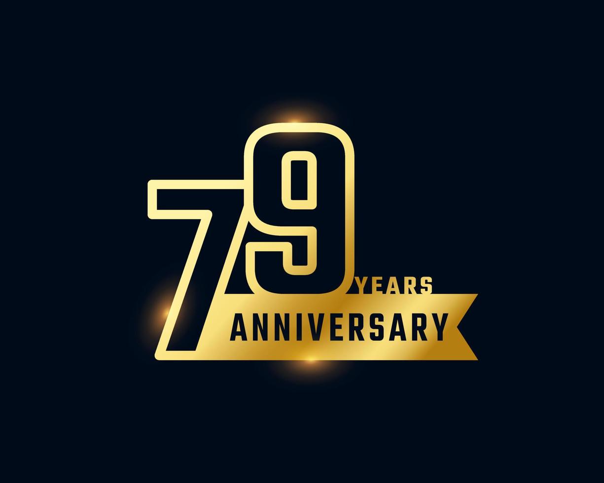 79 Year Anniversary Celebration with Shiny Outline Number Golden Color for Celebration Event, Wedding, Greeting card, and Invitation Isolated on Dark Background vector