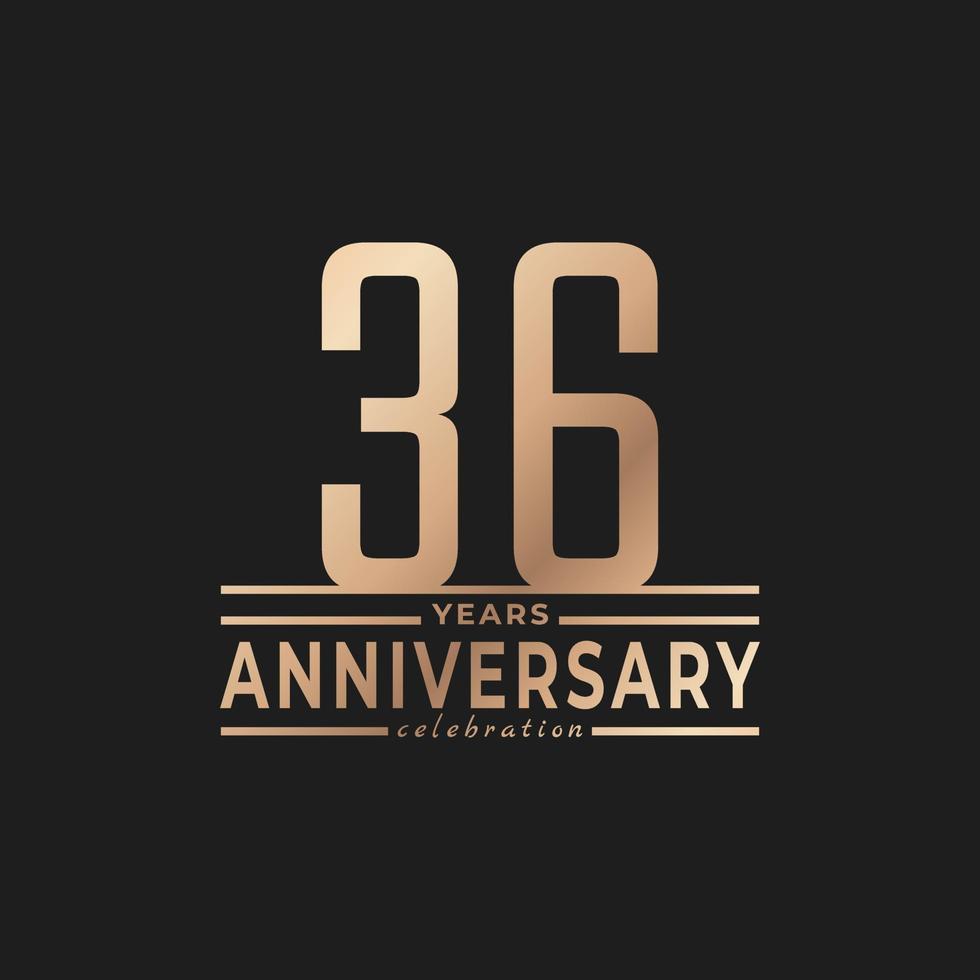 36 Year Anniversary Celebration with Thin Number Shape Golden Color for Celebration Event, Wedding, Greeting card, and Invitation Isolated on Dark Background vector