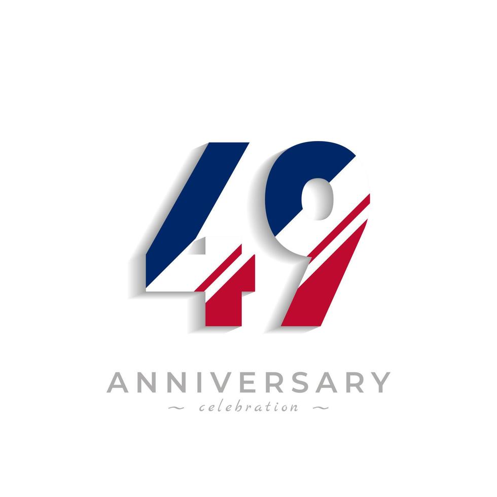 49 Year Anniversary Celebration with White Slash in Red and Blue American Flag Color. Happy Anniversary Greeting Celebrates Event Isolated on White Background vector