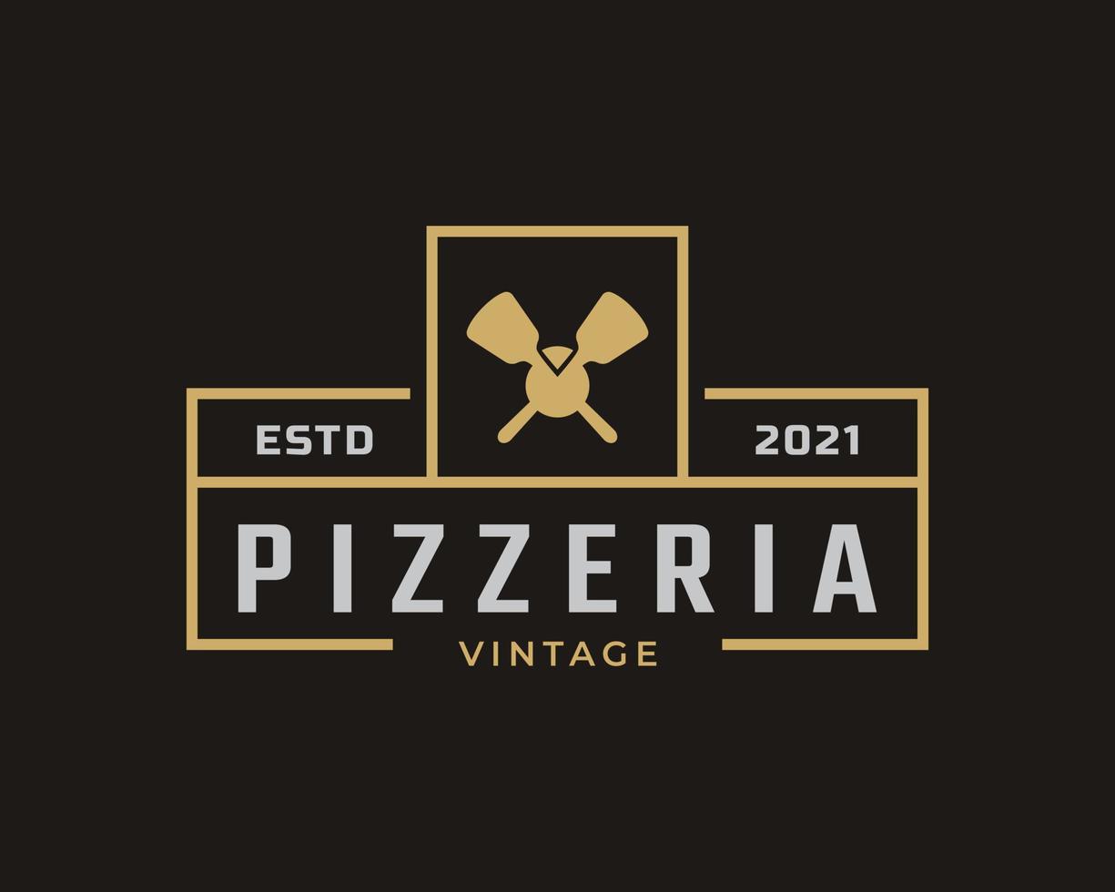 Vintage Classic Emblem Badge Spatula Pizza Pizzeria Logo Design Inspiration vector