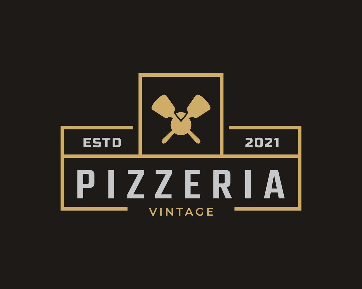 emblema clásico vintage insignia espátula pizza pizzería logotipo diseño inspiración vector