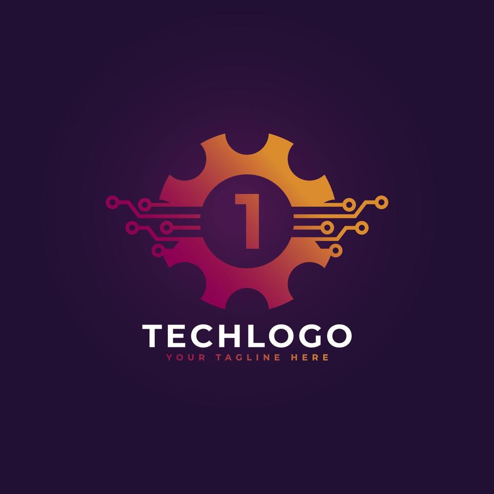 Technology Number 1 Gear Logo Design Template Element. vector