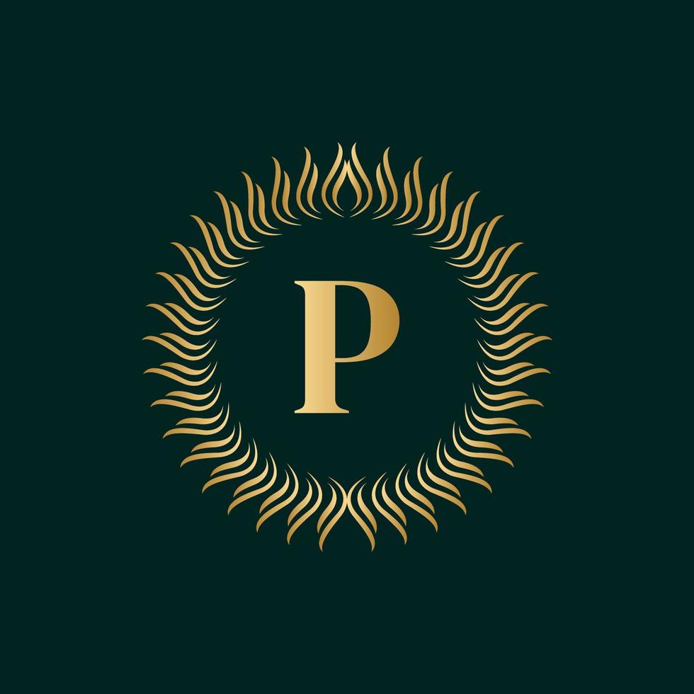 Emblem Letter P Weaving Circle Monogram Graceful Template. Simple Logo Design for Luxury Crest, Royalty, Business Card, Boutique, Hotel, Heraldic. Calligraphic Vintage Border. Vector Illusration